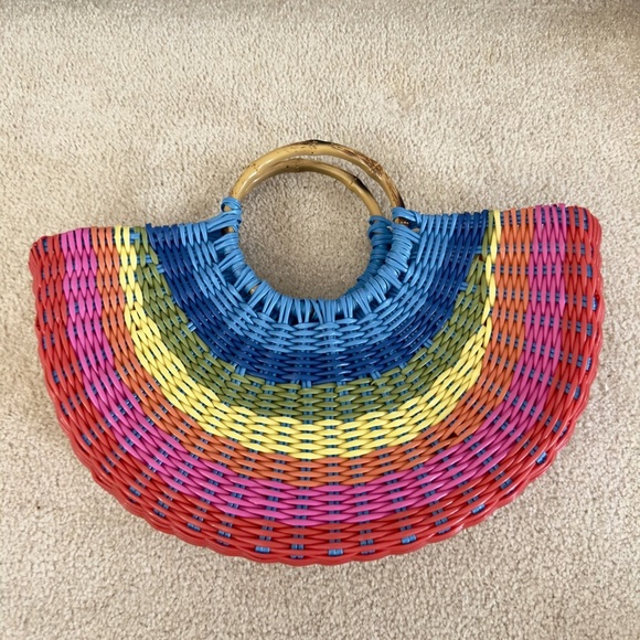 Colorful Woven Women's Bag with Bamboo Handle - Picture 6 of 6